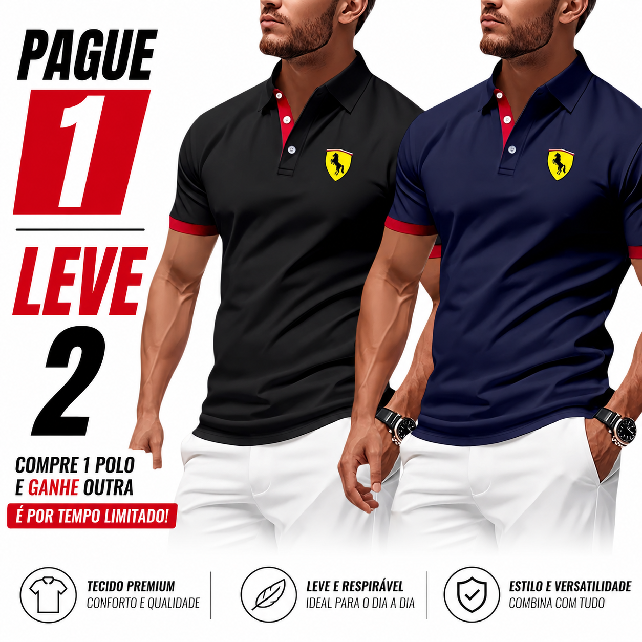 Pague 1 Leve 2 | Camisas Polo Ferrari + Brinde Relogio