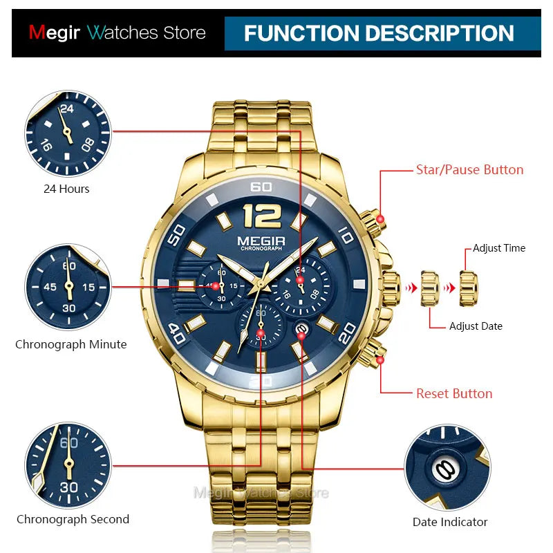 Pague 1 Leve 2 | Relogio masculino megia Gold