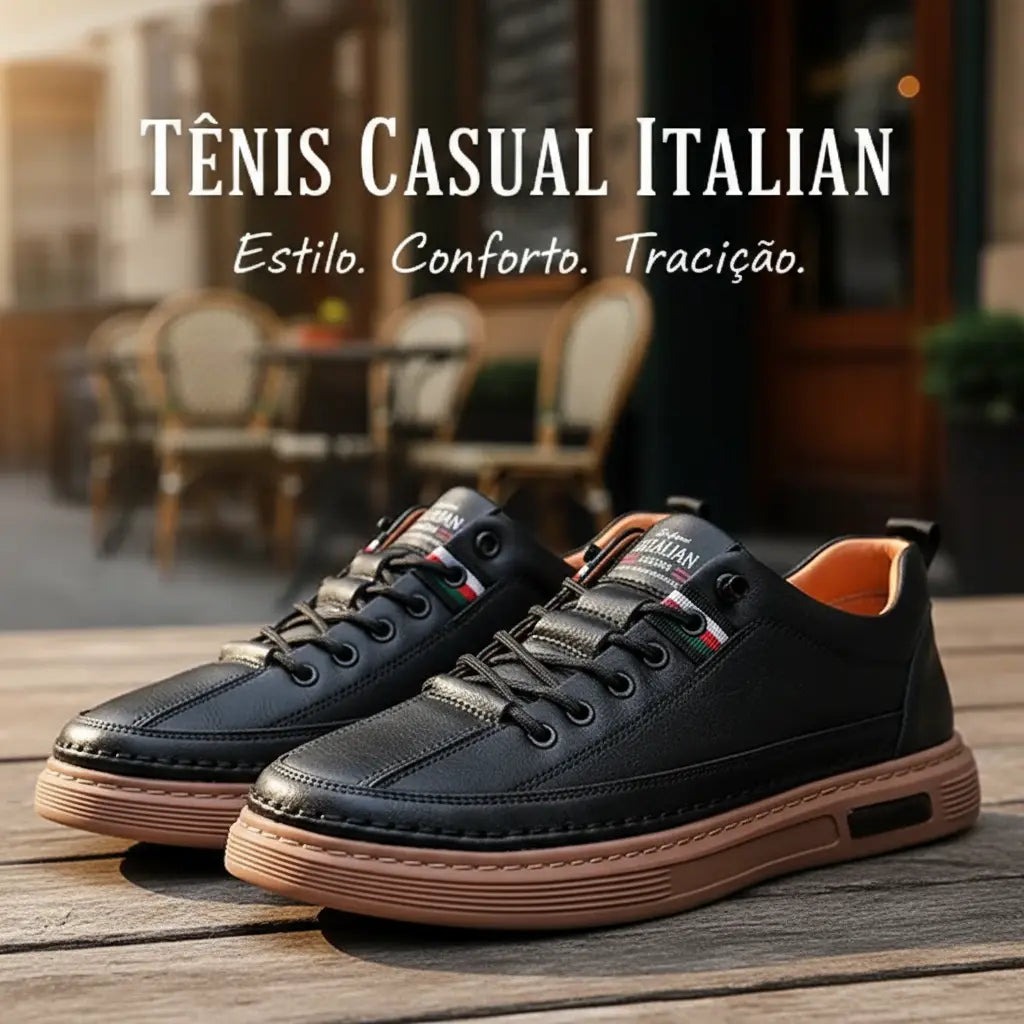 Tênis Casual Italian™ - de couro Legitimo + Brinde