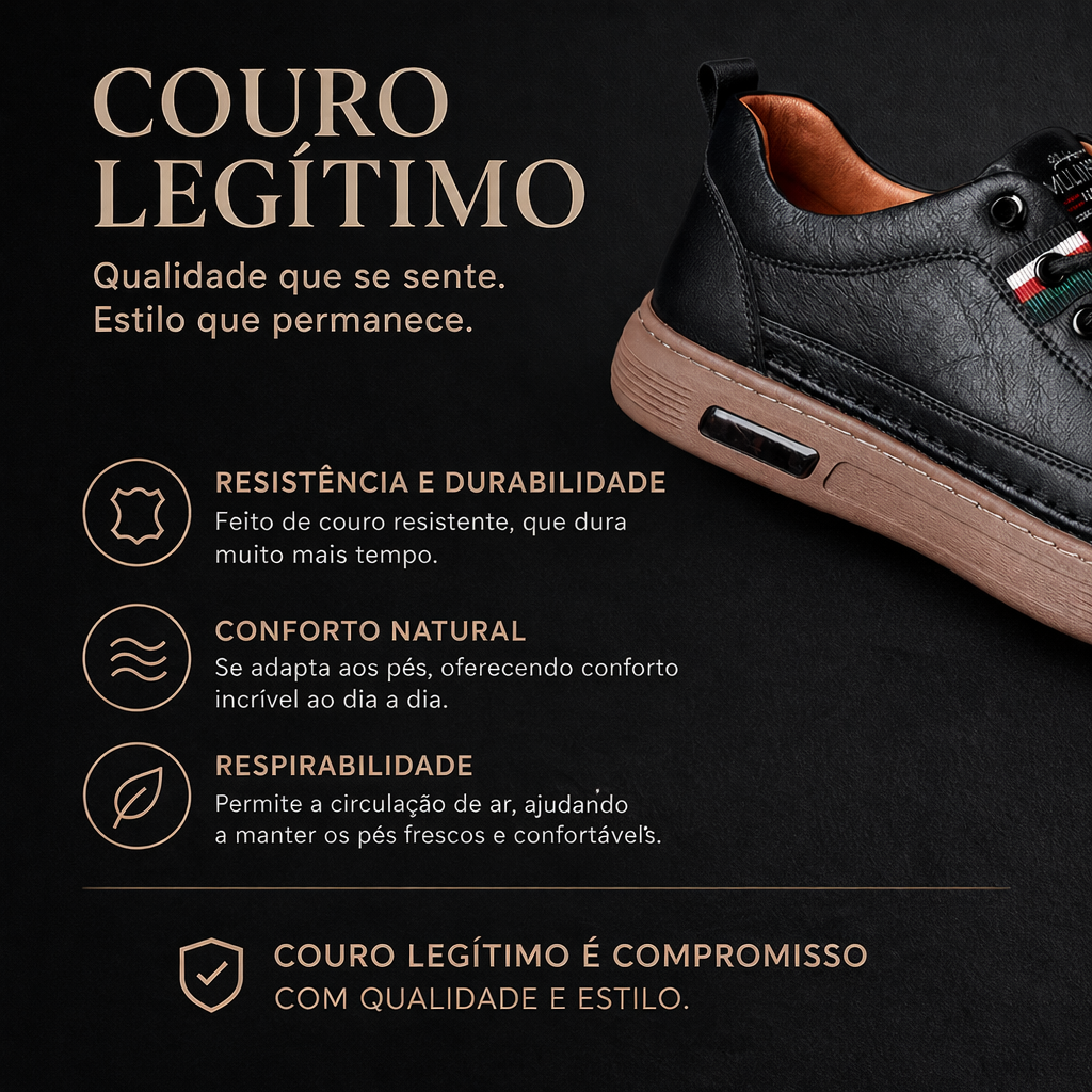 Tênis de couro Legitimo Ortopédico Italian™ + Relogio magnata de Brinde
