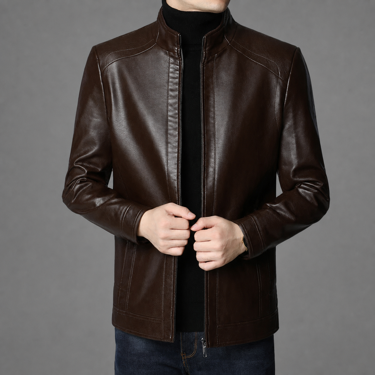 Jaqueta de Couro Masculina Europa