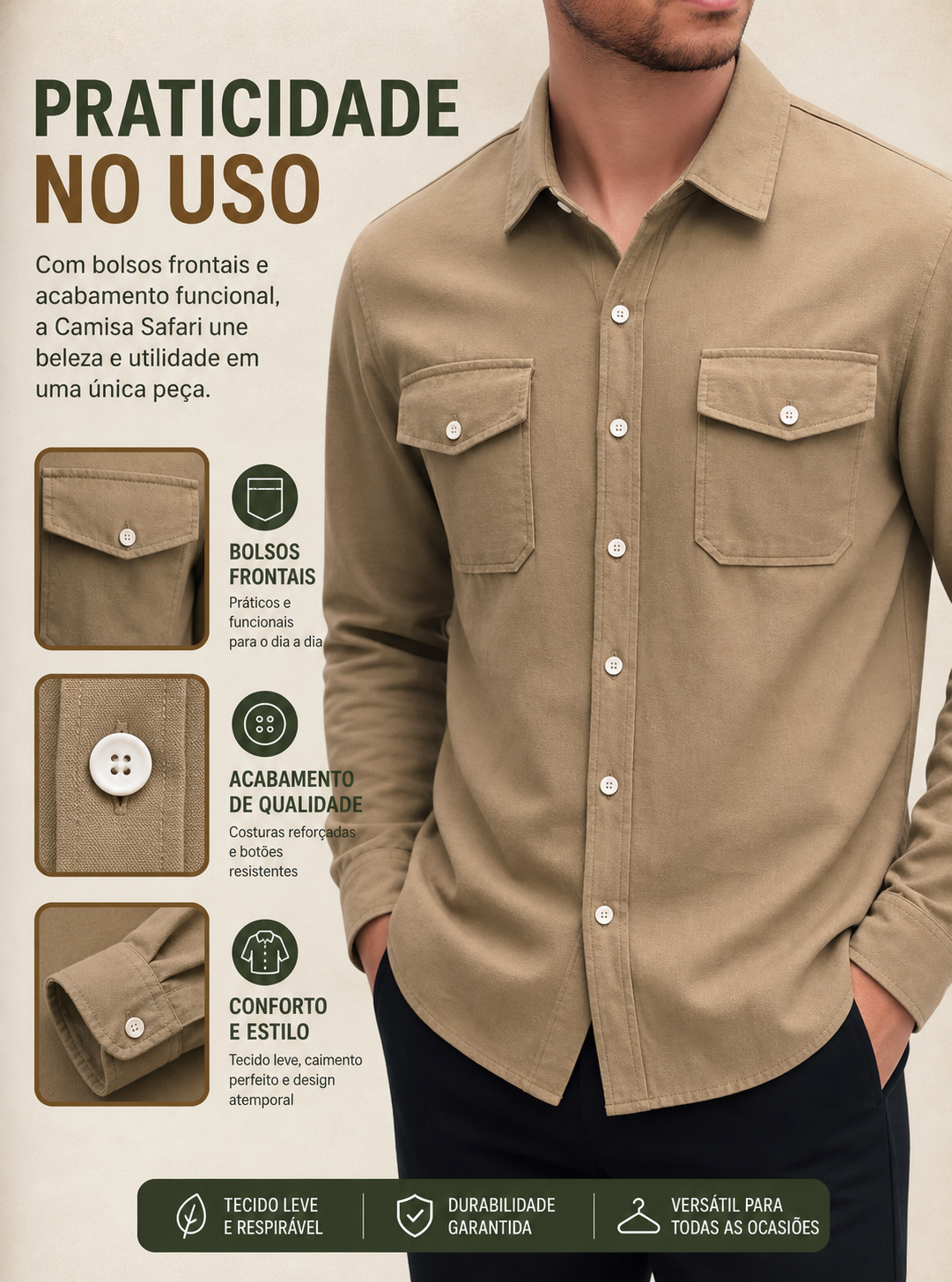 Camisa masculina safari