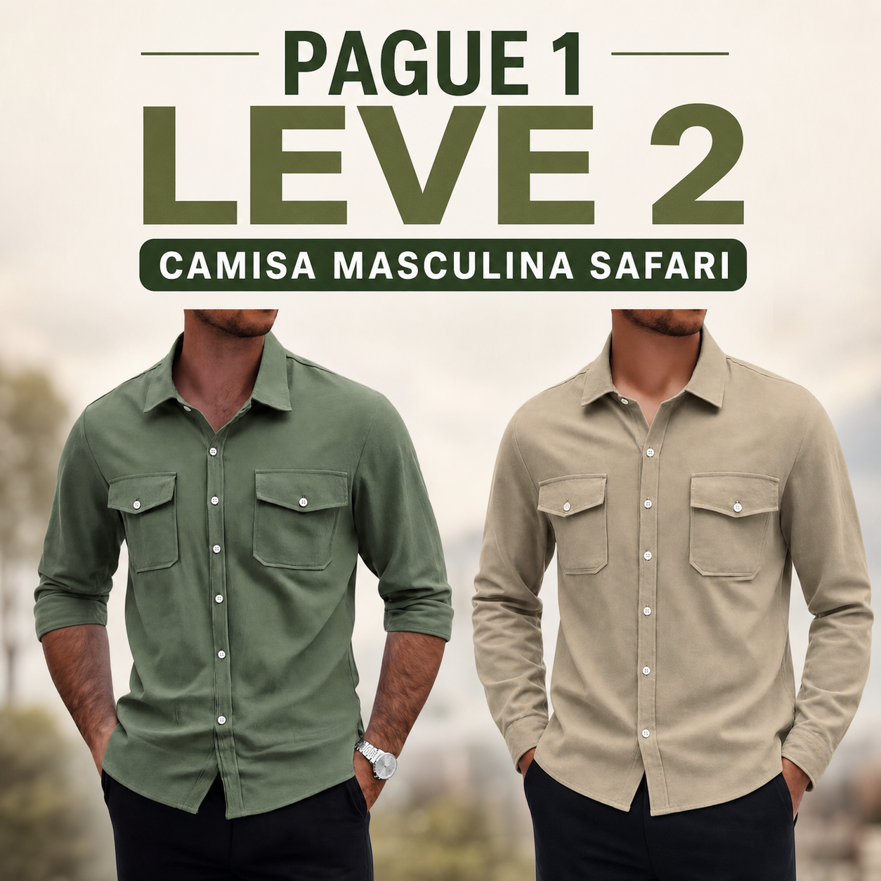 Pague 1 Leve 2 | Camisa masculina safari