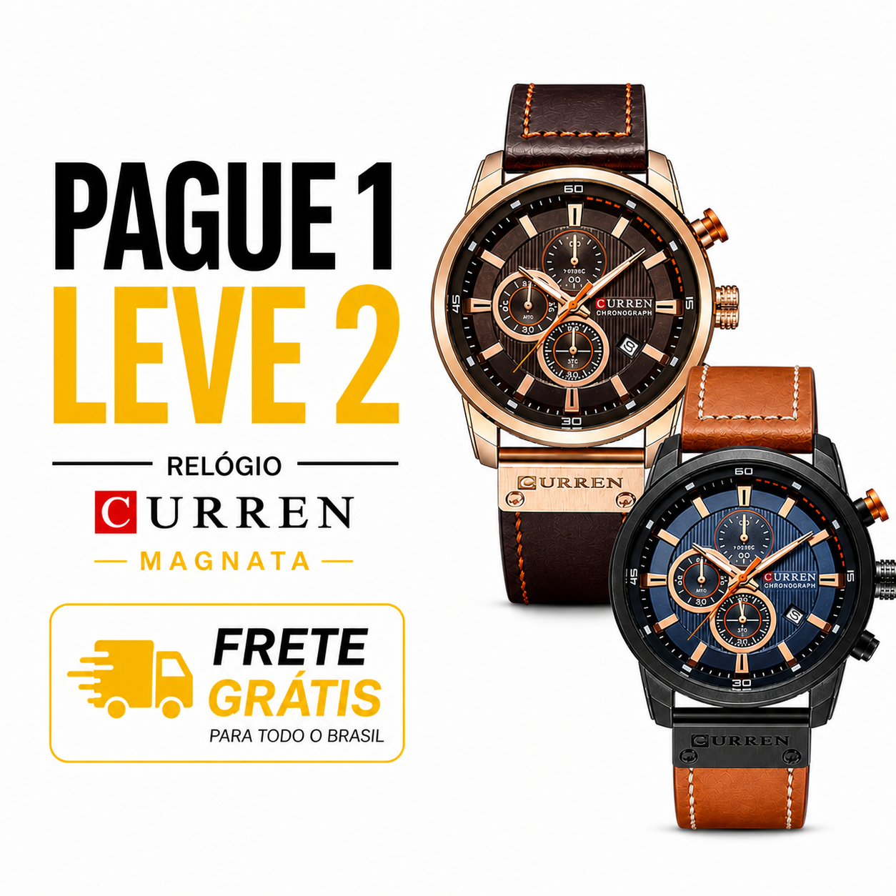 Pague 1 Leve 2 | Relógio Curren Magnatta Masculino de Couro