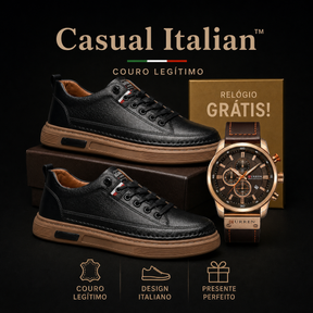 Tênis de couro Legitimo Ortopédico Italian™ + Relogio magnata de Brinde
