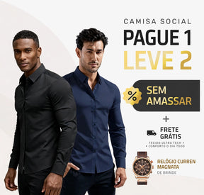 COMPRE 1 LEVE 2 | Camisa Social Ultra Elastech Anti amassados + Relogio de Brinde