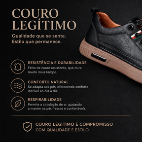 Tênis de couro Legitimo Ortopédico Italian™ + Relogio magnata de Brinde